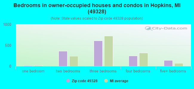 Bedrooms in owner-occupied houses and condos in Hopkins, MI (49328) 