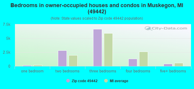 Bedrooms in owner-occupied houses and condos in Muskegon, MI (49442) 