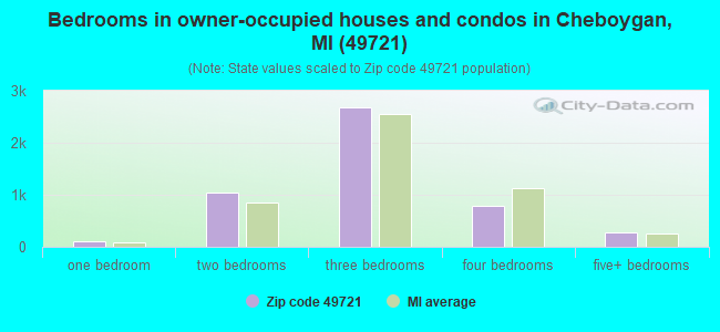 Bedrooms in owner-occupied houses and condos in Cheboygan, MI (49721) 
