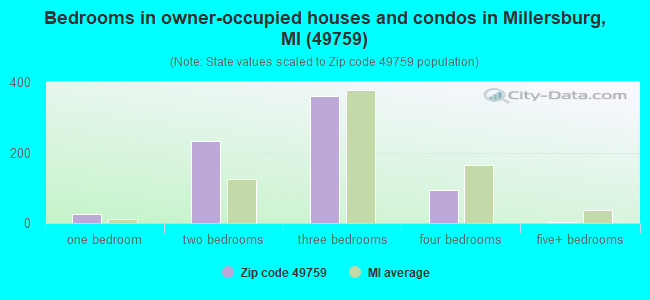 Bedrooms in owner-occupied houses and condos in Millersburg, MI (49759) 