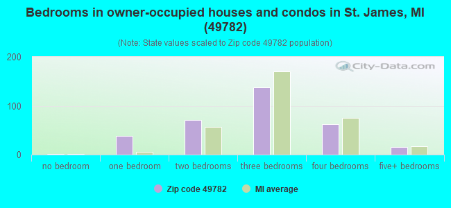 Bedrooms in owner-occupied houses and condos in St. James, MI (49782) 