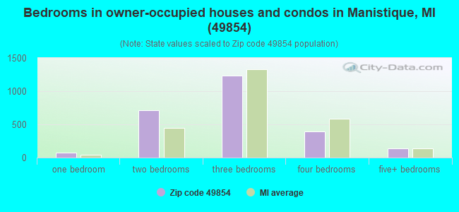 Bedrooms in owner-occupied houses and condos in Manistique, MI (49854) 