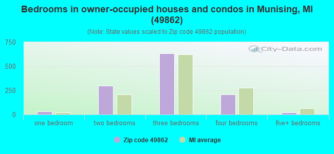 Bedrooms in owner-occupied houses and condos in Munising, MI (49862) 