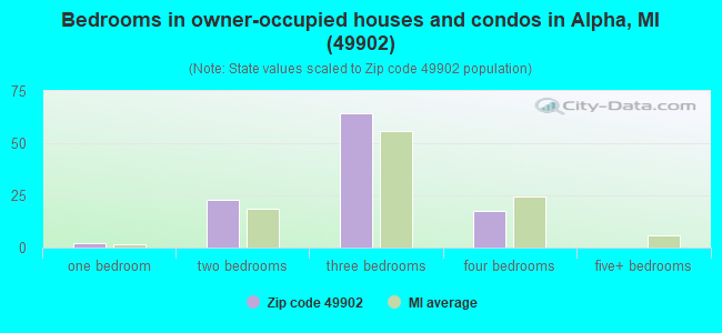 Bedrooms in owner-occupied houses and condos in Alpha, MI (49902) 