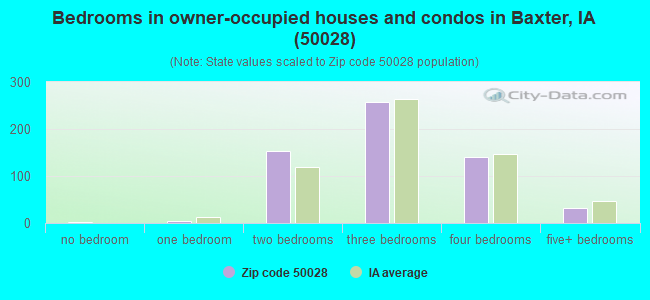 Bedrooms in owner-occupied houses and condos in Baxter, IA (50028) 