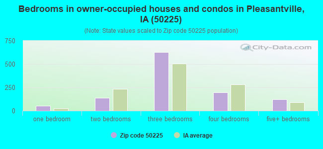 Bedrooms in owner-occupied houses and condos in Pleasantville, IA (50225) 