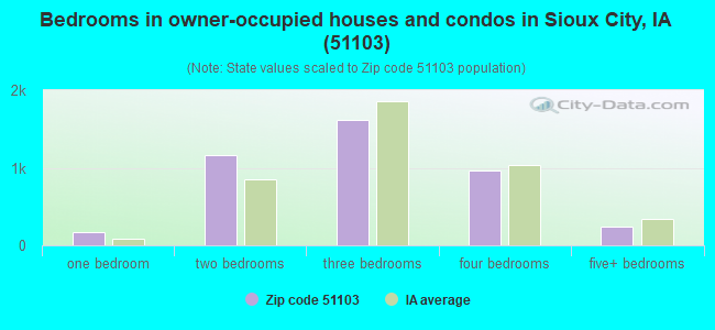 Bedrooms in owner-occupied houses and condos in Sioux City, IA (51103) 