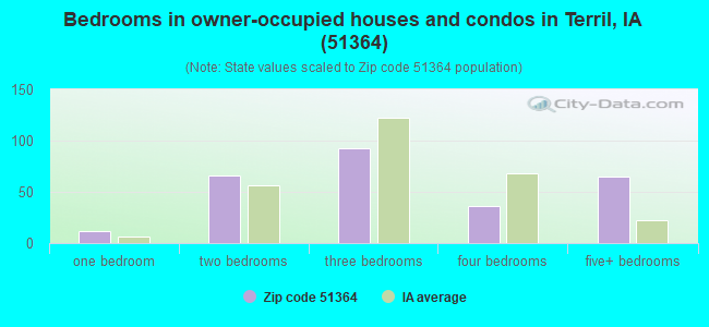 Bedrooms in owner-occupied houses and condos in Terril, IA (51364) 