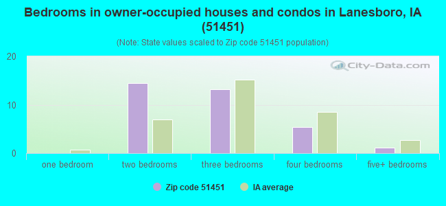 Bedrooms in owner-occupied houses and condos in Lanesboro, IA (51451) 