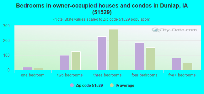 Bedrooms in owner-occupied houses and condos in Dunlap, IA (51529) 