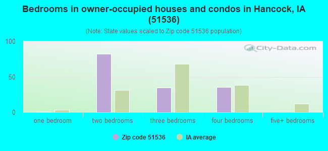 Bedrooms in owner-occupied houses and condos in Hancock, IA (51536) 