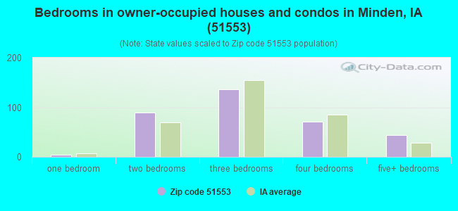 Bedrooms in owner-occupied houses and condos in Minden, IA (51553) 