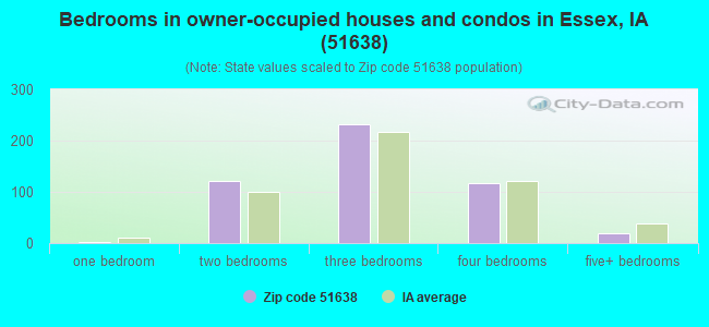 Bedrooms in owner-occupied houses and condos in Essex, IA (51638) 