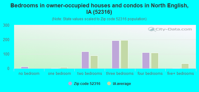 Bedrooms in owner-occupied houses and condos in North English, IA (52316) 