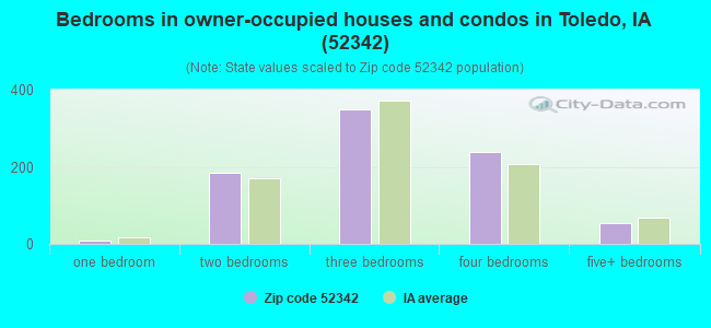 Bedrooms in owner-occupied houses and condos in Toledo, IA (52342) 