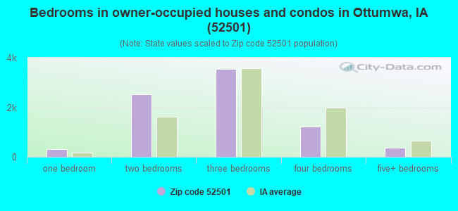 Bedrooms in owner-occupied houses and condos in Ottumwa, IA (52501) 