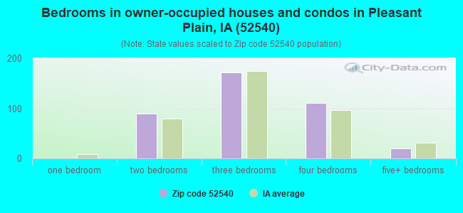 Bedrooms in owner-occupied houses and condos in Pleasant Plain, IA (52540) 