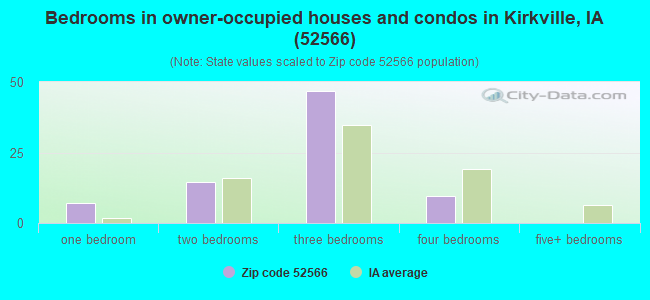 Bedrooms in owner-occupied houses and condos in Kirkville, IA (52566) 