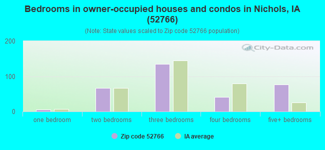 Bedrooms in owner-occupied houses and condos in Nichols, IA (52766) 