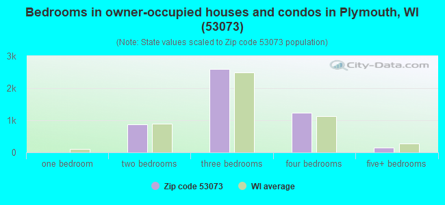 Bedrooms in owner-occupied houses and condos in Plymouth, WI (53073) 