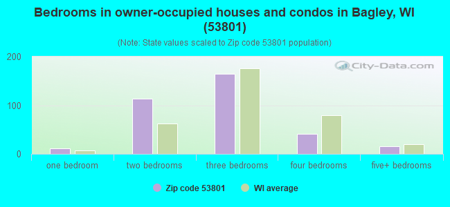 Bedrooms in owner-occupied houses and condos in Bagley, WI (53801) 