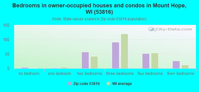 Bedrooms in owner-occupied houses and condos in Mount Hope, WI (53816) 