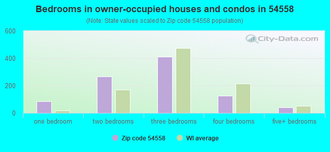 Bedrooms in owner-occupied houses and condos in 54558 