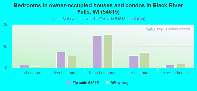 Bedrooms in owner-occupied houses and condos in Black River Falls, WI (54615) 