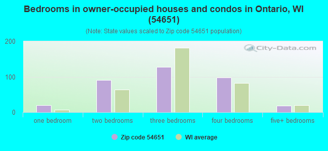 Bedrooms in owner-occupied houses and condos in Ontario, WI (54651) 