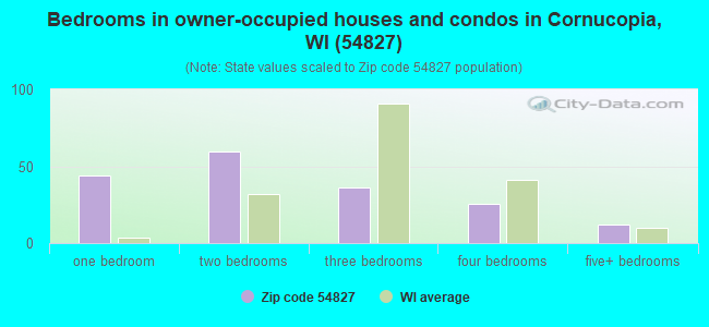 Bedrooms in owner-occupied houses and condos in Cornucopia, WI (54827) 