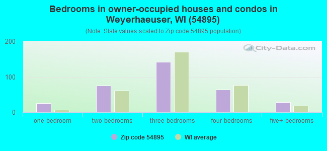 Bedrooms in owner-occupied houses and condos in Weyerhaeuser, WI (54895) 