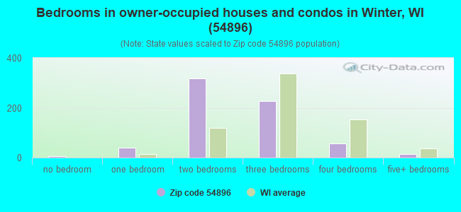 Bedrooms in owner-occupied houses and condos in Winter, WI (54896) 