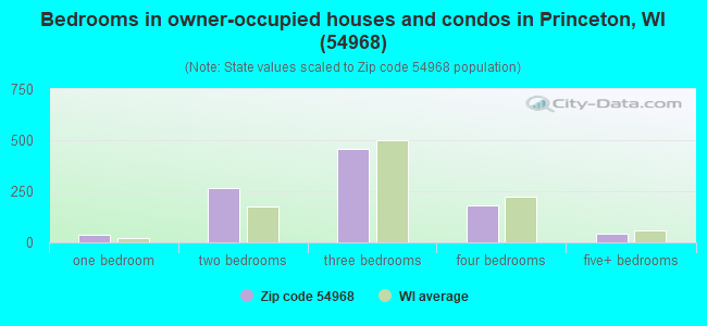 Bedrooms in owner-occupied houses and condos in Princeton, WI (54968) 