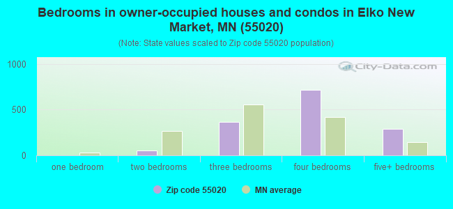 Bedrooms in owner-occupied houses and condos in Elko New Market, MN (55020) 