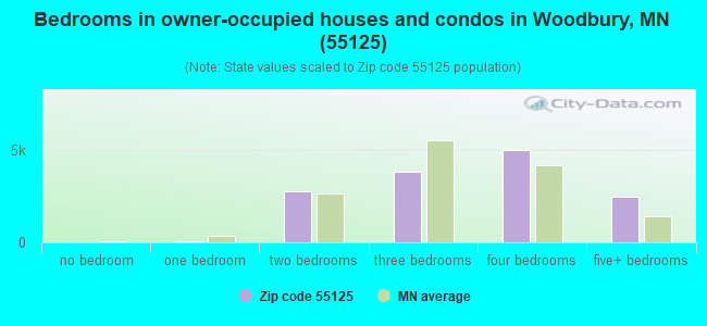Bedrooms in owner-occupied houses and condos in Woodbury, MN (55125) 