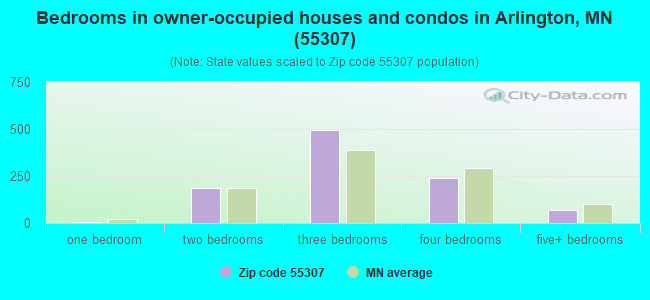 Bedrooms in owner-occupied houses and condos in Arlington, MN (55307) 