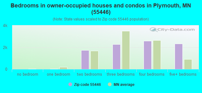 Bedrooms in owner-occupied houses and condos in Plymouth, MN (55446) 