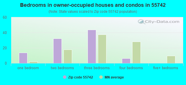 Bedrooms in owner-occupied houses and condos in 55742 