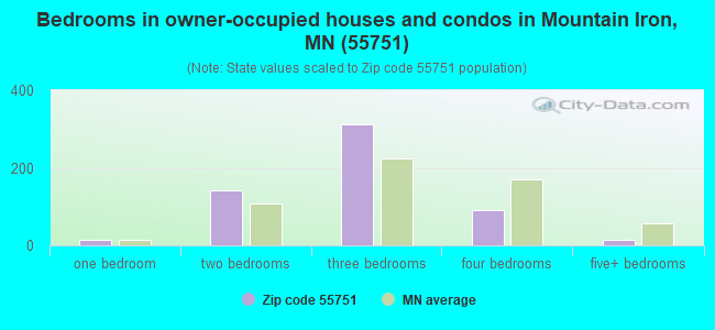 Bedrooms in owner-occupied houses and condos in Mountain Iron, MN (55751) 
