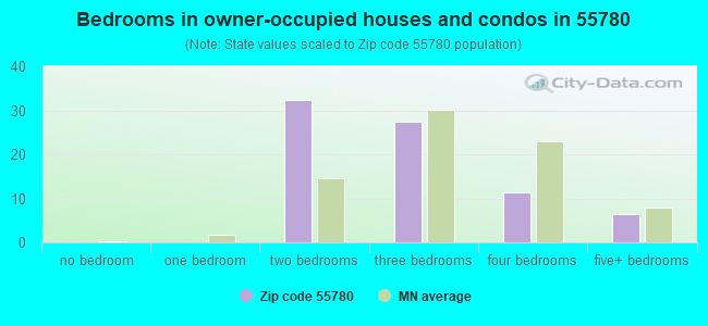 Bedrooms in owner-occupied houses and condos in 55780 