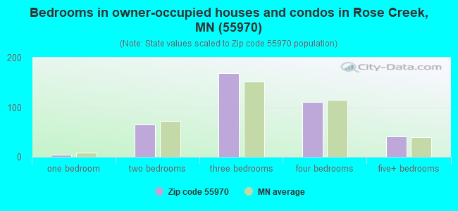 Bedrooms in owner-occupied houses and condos in Rose Creek, MN (55970) 