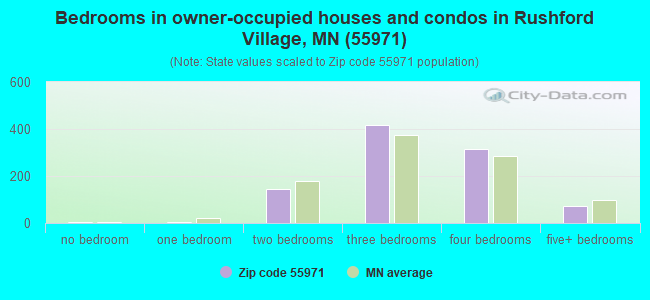 Bedrooms in owner-occupied houses and condos in Rushford Village, MN (55971) 