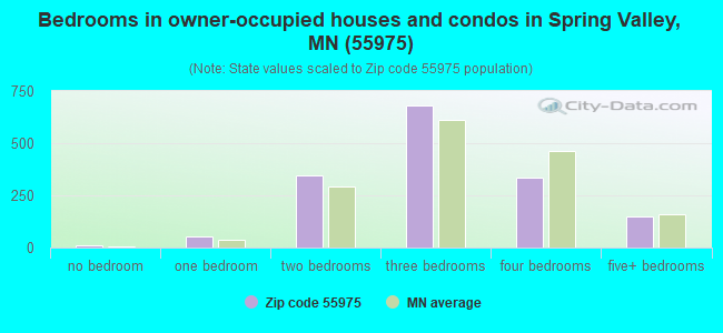 Bedrooms in owner-occupied houses and condos in Spring Valley, MN (55975) 