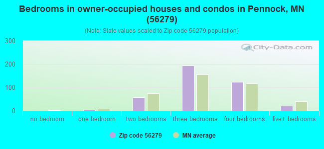 Bedrooms in owner-occupied houses and condos in Pennock, MN (56279) 