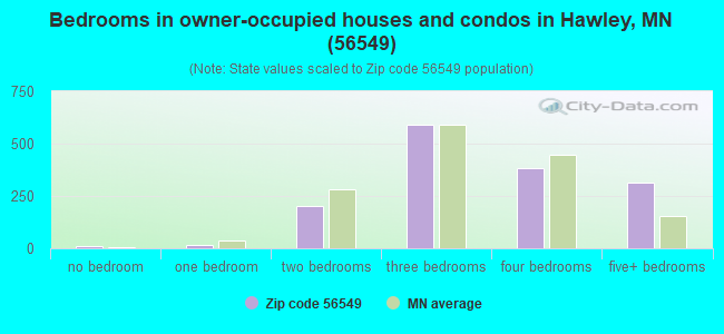Bedrooms in owner-occupied houses and condos in Hawley, MN (56549) 