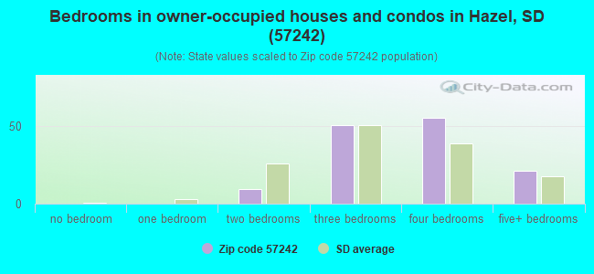 Bedrooms in owner-occupied houses and condos in Hazel, SD (57242) 