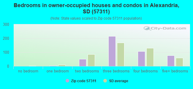 Bedrooms in owner-occupied houses and condos in Alexandria, SD (57311) 