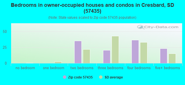 Bedrooms in owner-occupied houses and condos in Cresbard, SD (57435) 