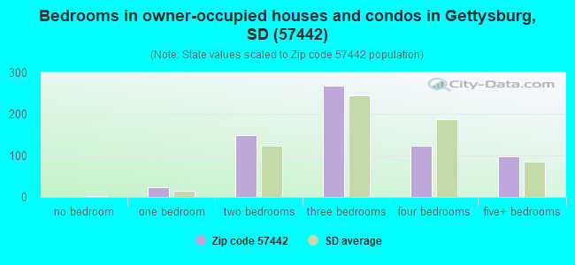 Bedrooms in owner-occupied houses and condos in Gettysburg, SD (57442) 