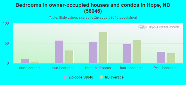 Bedrooms in owner-occupied houses and condos in Hope, ND (58046) 